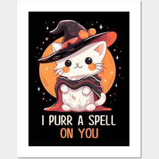 Funny Cat Pun Witch Spell Graphic Men Kids Women Halloween Posters and Art